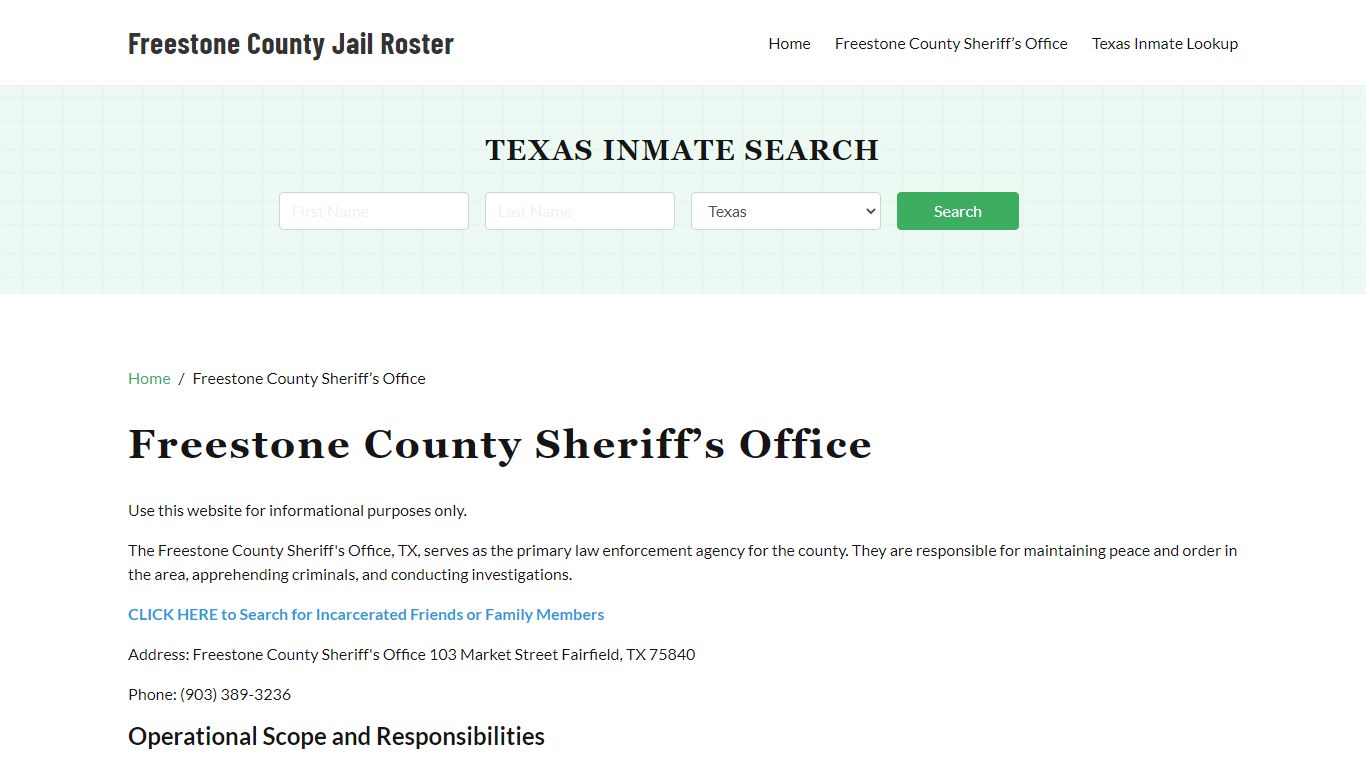 Freestone County Sheriff Office, TX, Arrest Warrants Search